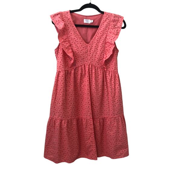 Dress Pink Prairie Size S Cotton Eyelet Flutter Sleeve Tiered Pockets Cowgirl - Picture 1 of 8